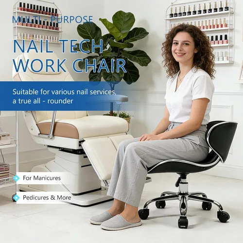 Miniatura 7 de Lessmore Silla de pedicura negra para pedicura con tecnología de uñas, silla giratoria y ajustable con tecnología de uñas para profesionales