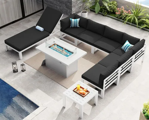 Miniatura 76 de NICESOUL - Juego de 10 muebles de patio extra grandes de aluminio moderno, sofá para exteriores con asiento de 29" de profundidad y ancho, 500 lbs