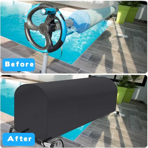 Miniatura 5 de Woanger Cubierta de carrete solar para piscina, impermeable, resistente a los rayos UV, para piscina enterrada (16 pies, negro)