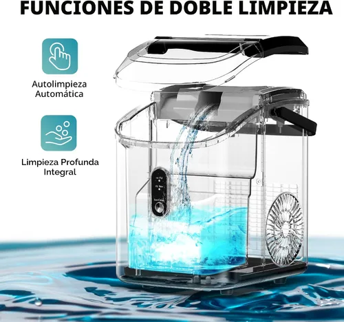Miniatura 5 de EUHOMY, Fabricador de hielo para encimera con asa, listo en 6 minutos, 34 libras por día, cubierta superior extraíble, autolimpiante, máquina