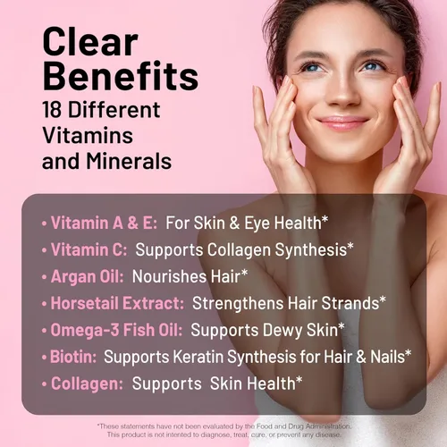 Miniatura 3 de NatureWise Vitamina para el cabello, piel y uñas, biotina 5000mcg con ácido hialurónico, colágeno para mujeres con C, complejo B, D3, A, E, hierro