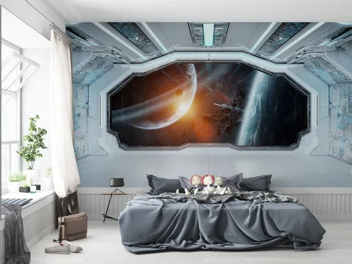 Miniatura 14 de Niwo ART - Mural de pared Astronauts Explorando Asteroid Spaceship B, Universe Papel tapiz autoadhesivo grande autoadhesivo (64 x 96 pulgadas)