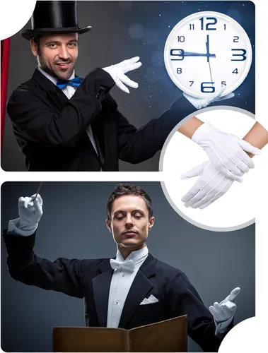 Miniatura 6 de SATINIOR 12 pares de guantes uniformes blancos y negros para hombres y mujeres, guantes de disfraz de desfile para policía, funeral, guardia formal