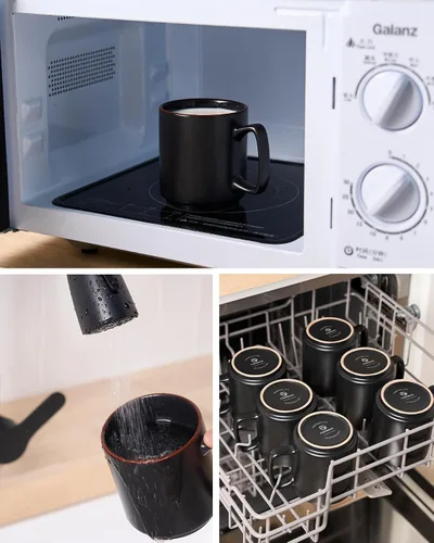 Miniatura 6 de famiware Juego de 6 tazas de café Nebula de 14 onzas, juego de tazas de cerámica con asa para café con leche, té, leche, capuchino, cacao, negro mate