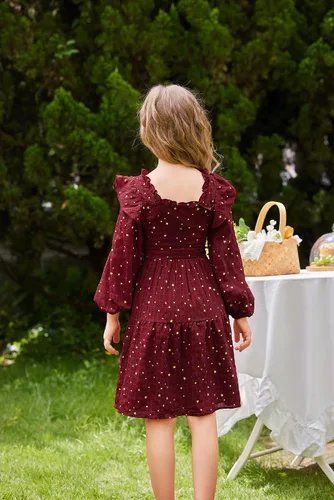 Miniatura 5 de GRACE KARIN Vestido de otoño para niñas, de manga larga, con volantes, escalonado, brillante, vestido de fiesta de invierno para niñas, talla 5-12