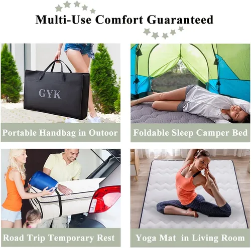 Miniatura 6 de GYK Cubrecolchón de espuma viscoelástica gruesa, futón de piso japonés plegable para camping, viaje por carretera, tapete de tatami, tela de algodón