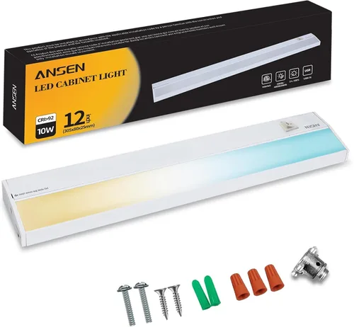 Ansen Iluminación cableada para debajo del gabinete, luz LED de 12 pulgadas y 10 W para cocina/armario, 666.7 lm, CRI>92, R9>90, regulable, 5
