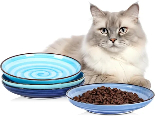 Miniatura 13 de Selamica Cuencos de cerámica para gatos, 6 pulgadas de ancho poco profundos para aliviar la fatiga de los bigotes, juego de 4, colores surtidos