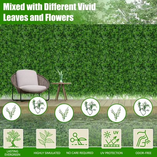 Miniatura 3 de 6 paneles de pared de césped de 20 x 20 pulgadas, fondo de hierba de helecho artificial con protección UV, paneles de boj de plantas de vegetación