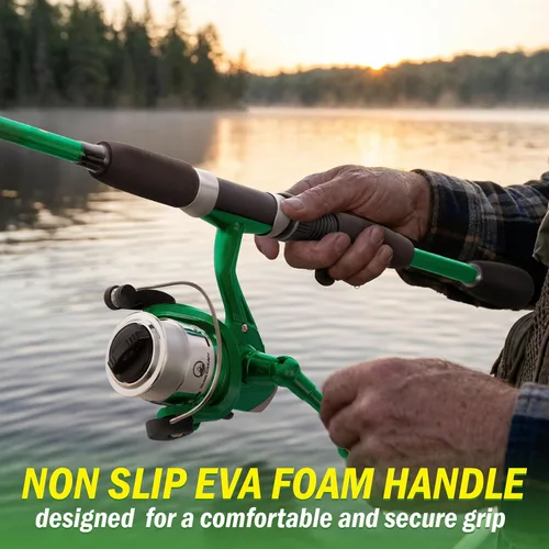 Miniatura 5 de Wakeman Fiberglass Fishing Rod and Reel Combo – 2-Piece 65-Inch Medium Action Spinning Rod Set for Lake Fishing Verde esmeralda Metallic
