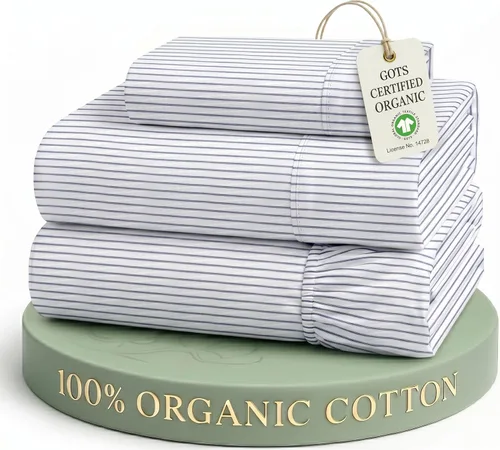 Miniatura 19 de Lane Linen Sábanas de cama tamaño Queen, juego de sábanas 100 % algodón orgánico, sábanas refrescantes suaves tamaño Queen, juego de sábanas Queen