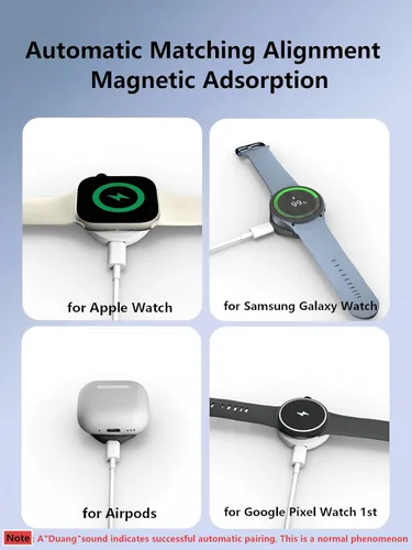 Miniatura 4 de Adaptador de cargador USB C para Samsung Galaxy Watch, cargador portátil rápido de 5 W para Apple Watch, base de carga de viaje ultra compacta