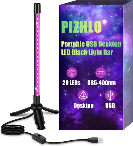Luz LED negra portátil USB de alta calidad, soporte de escritorio con cable de 5 pies + interruptor, brilla en la oscuridad para Halloween, fiesta,