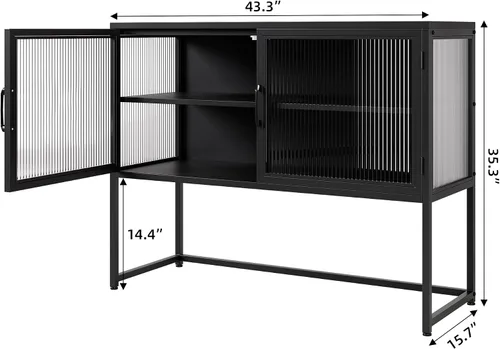 Miniatura 2 de GAOMON Armario buffet con puertas de cristal, armario aparador con estantes ajustables, puertas de vidrio independientes armario de almacenamiento