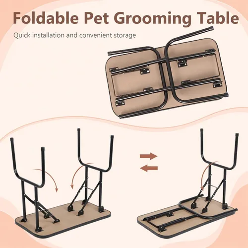 Miniatura 5 de Mesa plegable profesional de 32 pulgadas para preparación de mascotas con brazo y bandeja de soga y malla, capacidad máxima hasta 220 libras
