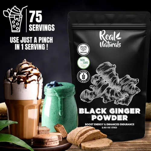 Miniatura 3 de Polvo de jengibre negro (2.64 onzas) kaempferia parviflora de Real Naturals. Promueve la energía y la resistencia