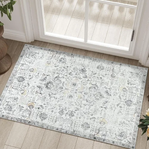 Miniatura 64 de jinchan Kalen - Alfombra de área lavable con diseño floral vintage, alfombra de entrada de medio círculo de 2 x 3, tapete de media luna de pelo