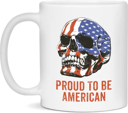 Miniatura 4 de Proud To Be American - Taza de café de cerámica Proud To Be American Gift – Proud To Be American Skull American Flag Taza disponible en 11 o 15 oz