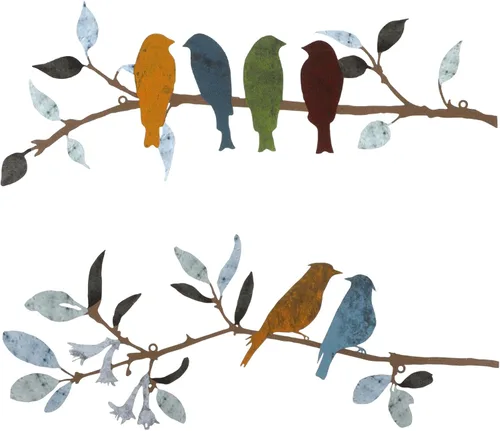 Miniatura 7 de Demissle 2 piezas de arte de pared de pájaros de metal, pájaros vivos en rama con hojas, decoración de pared rústica, impermeable, escultura