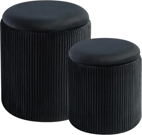 BLEXA Juego de 2 Otomanas Redondas con Almacenamiento - Taburete de Tocador de Terciopelo Tapizado para Maquillaje - Otomanas Multifuncionales para