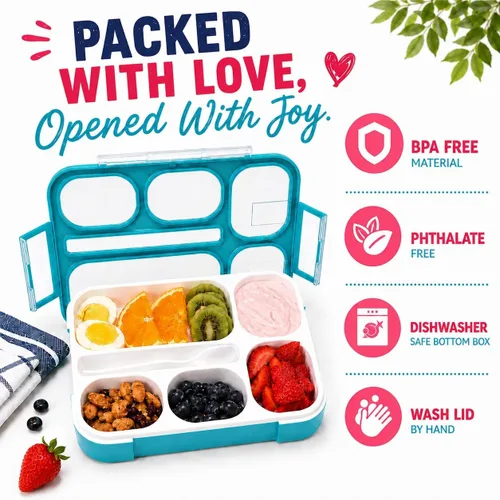Miniatura 3 de Bento - Juego de Lonchera para almuerzo o refrigerio, a prueba de fugas, con recipientes, para niños y adultos, libre de BPA, apto para microondas