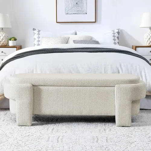 Miniatura 8 de Polibi Banco tapizado con gran espacio de almacenamiento, banco otomano de almacenamiento para el extremo de la cama, para sala de estar, entrada