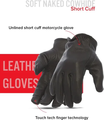 Miniatura 2 de First Mfg Co Roper - Guantes de cuero para motocicleta para hombre y mujer - Ternera desnuda suave, puño corto sin forro, estilo clásico, dedos