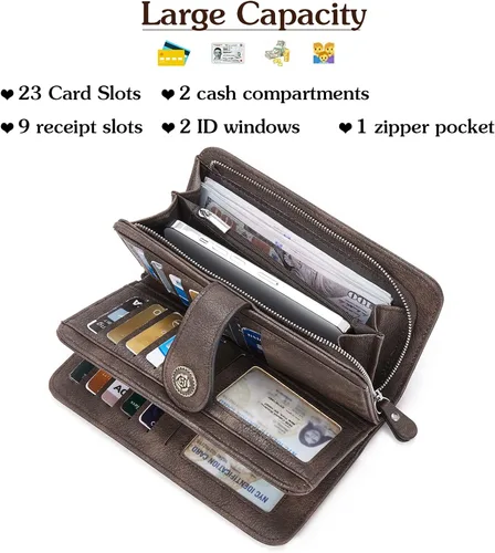 Miniatura 6 de BOSTANTEN Cartera de cuero genuino para mujer de gran capacidad cartera de mano con bloqueo RFID