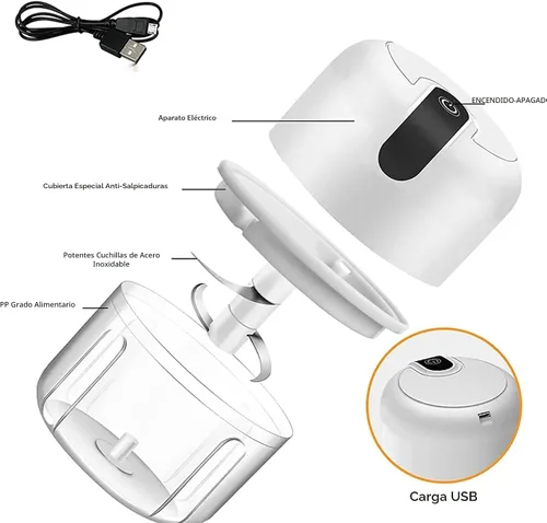 Miniatura 2 de 250ML Mini licuadora eléctrica de ajo, picadoras de verduras portátiles, triturador de ajo y picador de cebolla, licuadora para vegetales