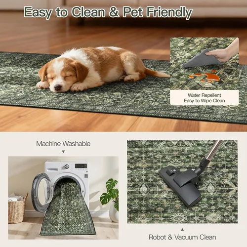 Miniatura 6 de Lofus Alfombra de pasillo de 2 x 10 pies para pasillos, alfombra verde lavable con parte trasera de goma antideslizante, alfombra suave de pelo bajo