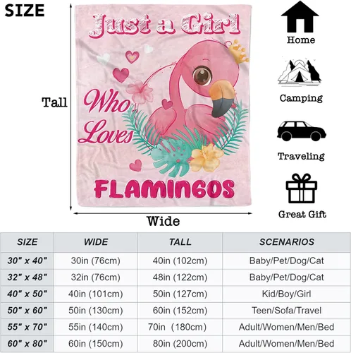 Miniatura 2 de Manta con texto en inglés «Just A Girl Who Loves Flamingos», regalo para niñas pequeñas, suave y bonita, manta de franela de felpa de flamencos