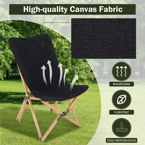 Miniatura 7 de Giantex Sillas de campamento, paquete de 2, sillas de playa plegables para 330 libras, silla de mariposa para exteriores, sillas de césped Negro