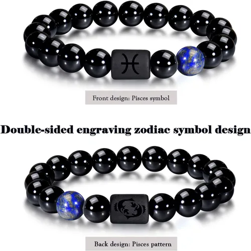 Miniatura 2 de VLINRAS - Pulsera de signo del zodiaco, para hombre y mujer, de 0.315 y 0.394 pulgadas, ónice negro natural, signo de estrella, constelación