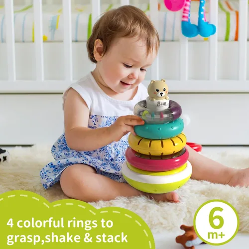 Miniatura 4 de Juguete apilador de anillos para bebé con luces, juguetes apilables musicales para niños pequeños de 1 a 3 años, juguetes Montessori giratorios