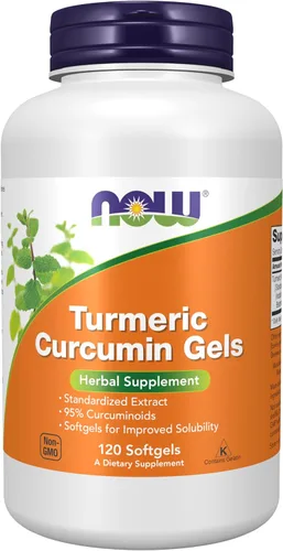 NOW Suplementos, Geles de curcumina tumérica (Curcuma longa), extracto estandarizado, suplemento herbario con 95% de curcuminoides, 120 cápsulas