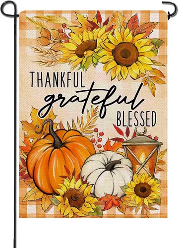 Artofy Bandera decorativa pequeña de Acción de Gracias Grateful Blessed para jardín, otoño, calabaza, girasol, hojas, patio, césped, decoración