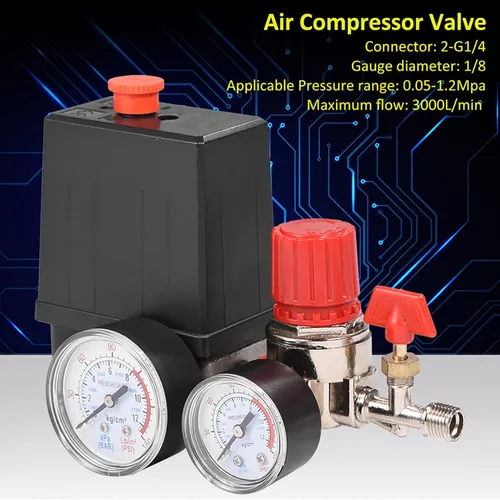 Miniatura 9 de Válvula de control del interruptor de presión del compresor de aire con regulador de manómetros para sistemas de reducción de presión rápida