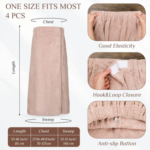Miniatura 54 de 4 toallas envolventes para mujer, bata de spa con cierre ajustable, parte superior elástica, envoltura ligera para baño y ducha