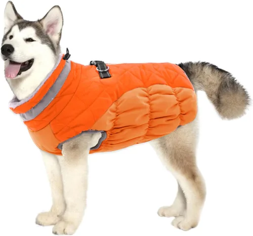 Lelepet Abrigo cálido para perro, abrigo de invierno para perro, chaqueta impermeable para perros con arnés integrado reflectante para mascotas,