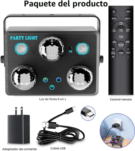 Miniatura 6 de Luces de fiesta, luz estroboscópica DJ de discoteca, proyector de bola de discoteca para escenario, efecto de rave, luz para clubes de baile, sonido