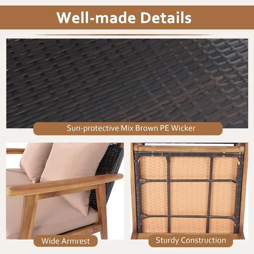 Miniatura 5 de RELAX4LIFE Juego de muebles de patio al aire libre, juego de sofá de mimbre de 8 piezas con mesa auxiliar, asiento, cojines de respaldo, marco