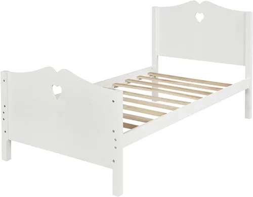 Miniatura 3 de Cama individual de madera para niñas, con marco, cabecera y piecera para niñas y niños pequeños