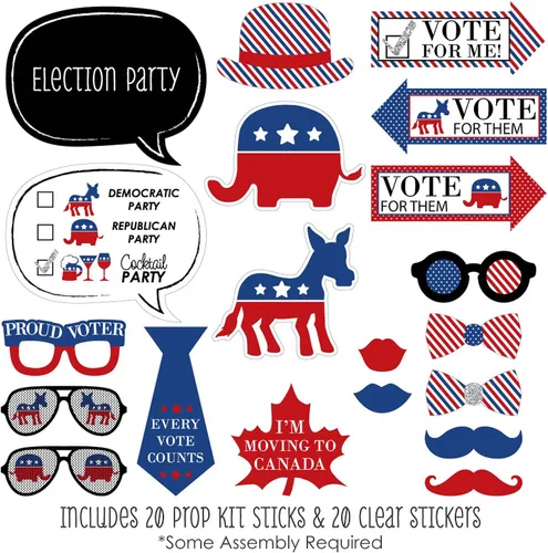Miniatura 2 de Big Dot of Happiness Kit de accesorios para cabina de fotos para fiesta electoral política, 20