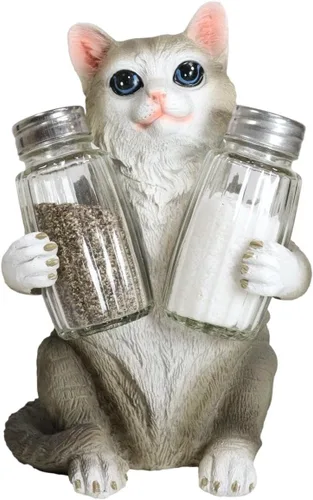 Ebros Gift Gatito felino peludo de cristal para salero y pimentero, figura de 8.25 pulgadas de alto, loco para gatos, gatito, decoración de mascotas