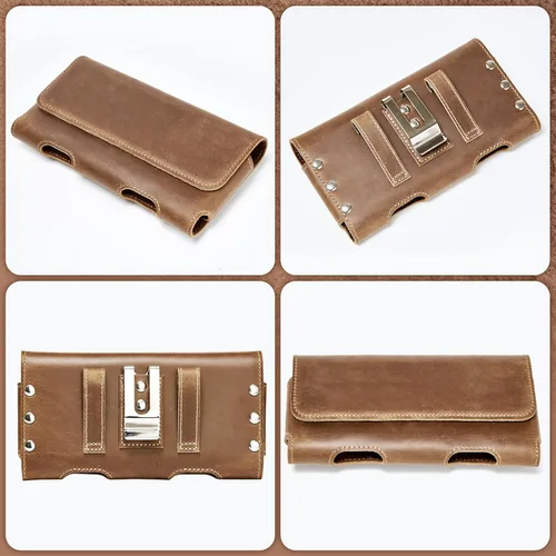 Miniatura 6 de Gcepls Funda de cuero para teléfono para iPhone 14, 15, 15 Pro, 16, 16 Pro, Galaxy S23, S24, marrón, funda para cinturón de cuero de vaca con clip