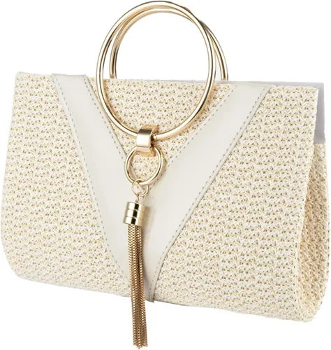 GripIt Bolsos de paja para mujer, bolso de playa bohemio tejido con borla para novia, bolso de mano para mujer, bolso de verano con asa superior