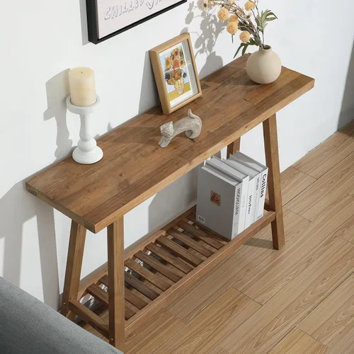 Miniatura 4 de HOKYHOKY Mesa consola de madera maciza recuperada, mesa de entrada de granja de 43.3 pulgadas, mesas de sofá estrechas detrás del sofá, mesas