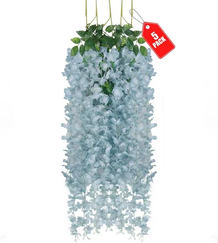 Miniatura 12 de Paquete de 12 flores colgantes de glicina rosa, flores colgantes falsas de 3.44 pies, guirnalda de glicina artificial para decoración de boda, telón