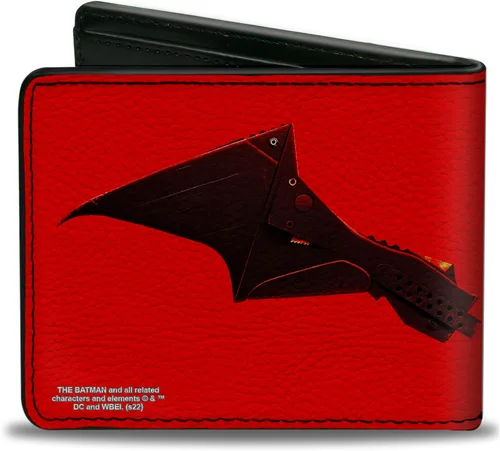 Miniatura 2 de Buckle-Down Cartera Bifold PU The Batman Película Murciélago Alas Desgastado Rojo Negro, Batman