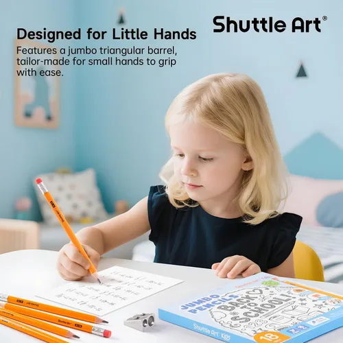 Miniatura 2 de Shuttle Art Lápices jumbo – Paquete de 18 lápices triangulares preafilados #2 HB con borradores y sacapuntas superiores, para niños de 4 a 8 años